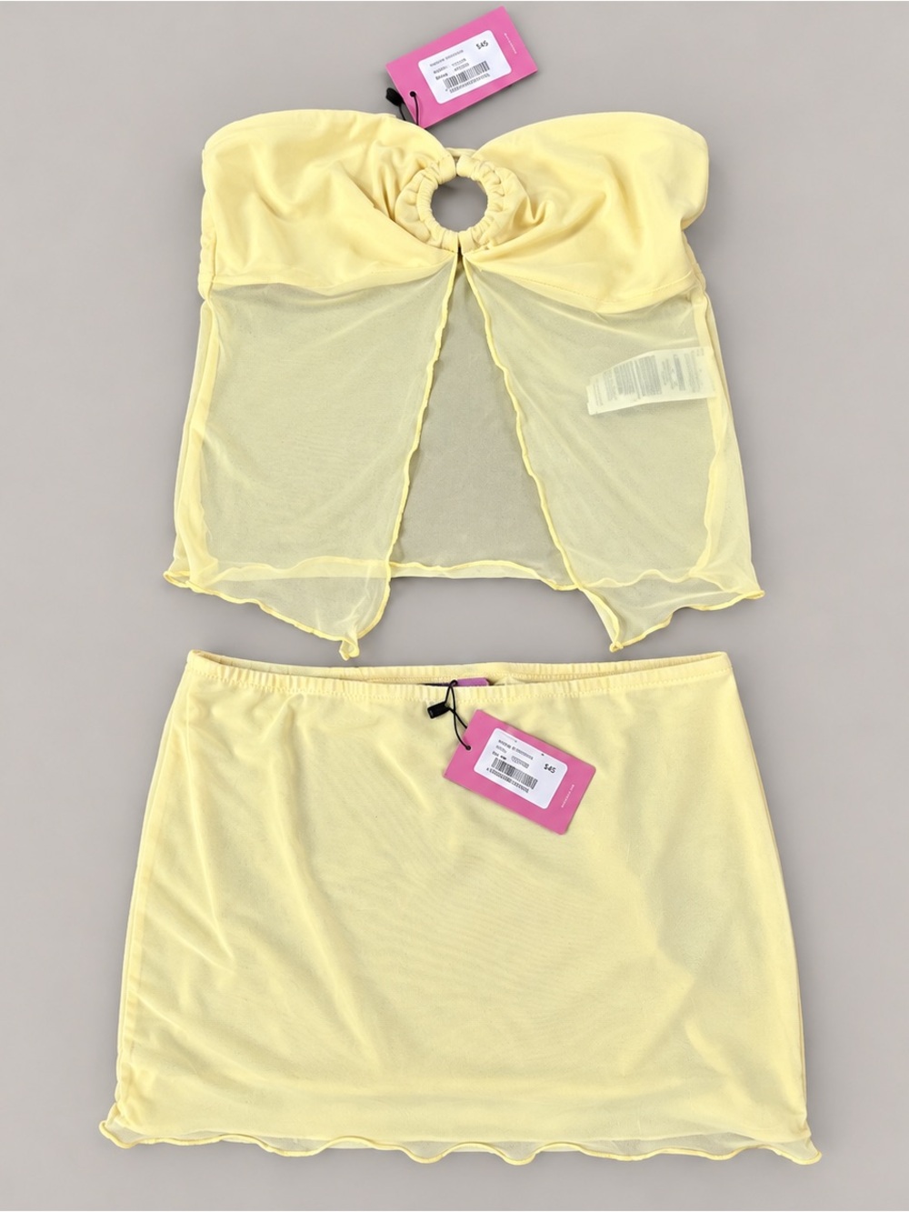 NWT Edikted Yellow Mesh 2 Piece Skirt Set XS Y2K Coquette